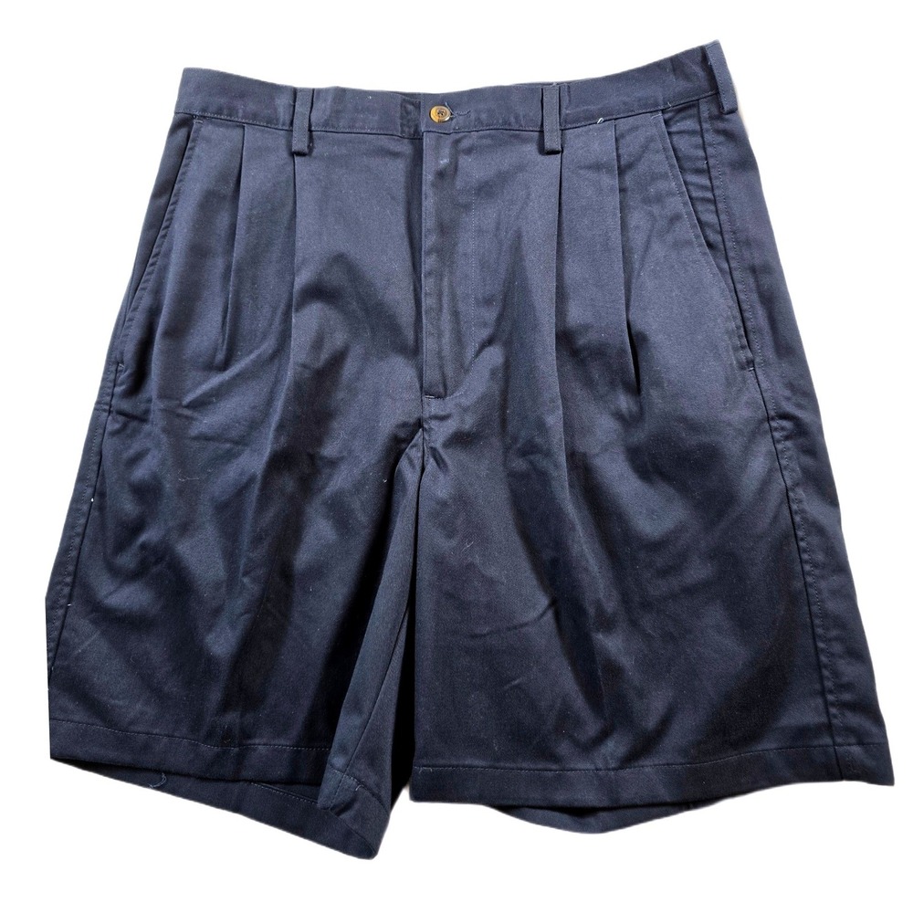 Haggar EZ's Shorts Mens 34 Navy Blue Cotton Blend Pleated Classic Fit NEW